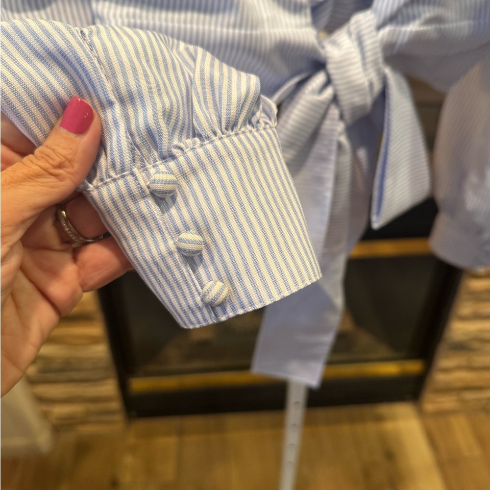 English Factory Light Blue Striped Wrap Blouse - Picture 3 of 4